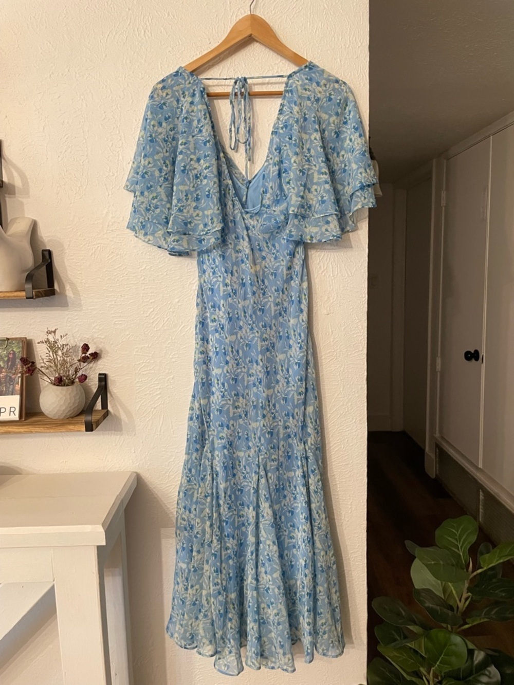 NWT Free People Sky Blue Floral V-Neck Maxi Dress Small - Picture 7 of 10